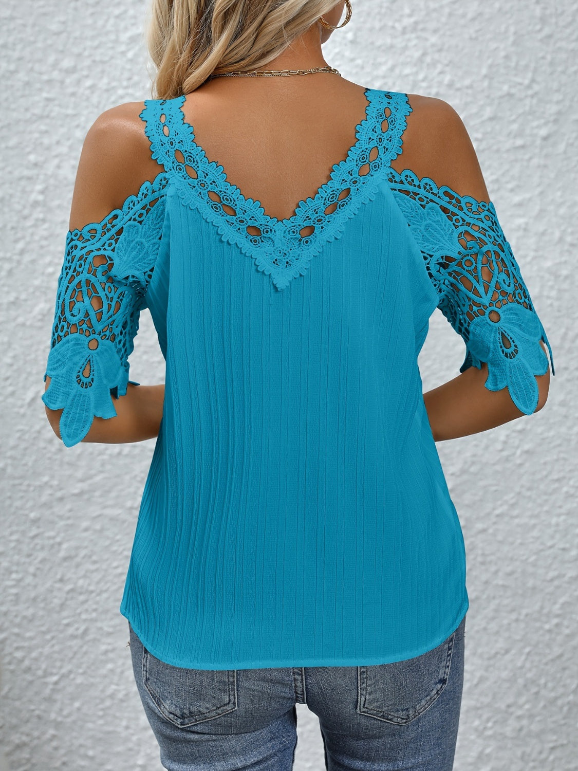 Lace Detail V-Neck Cold Shoulder Blouse apparel & accessories