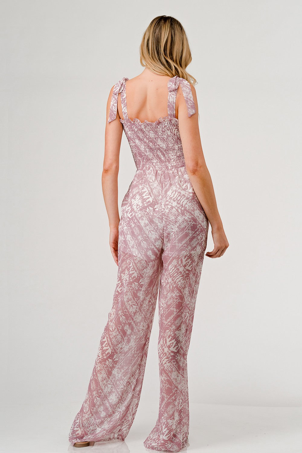 GeeGee Printed Tie Shoulder Wide Leg Jumpsuit Bottom wear