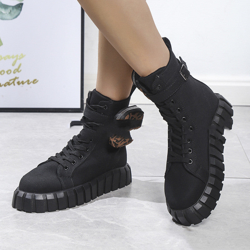 Women's British Fashion Trend Short Boots Popular Color Blocking Shoes & Bags