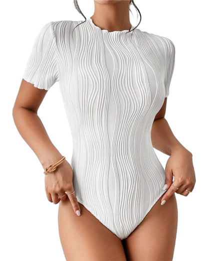 Women's Short-sleeved Corrugated Texture bodysuit apparel & accessories