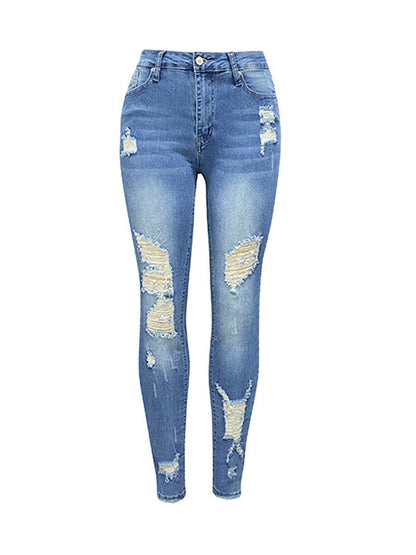 Distressed Buttoned Jeans with Pockets apparel & accessories