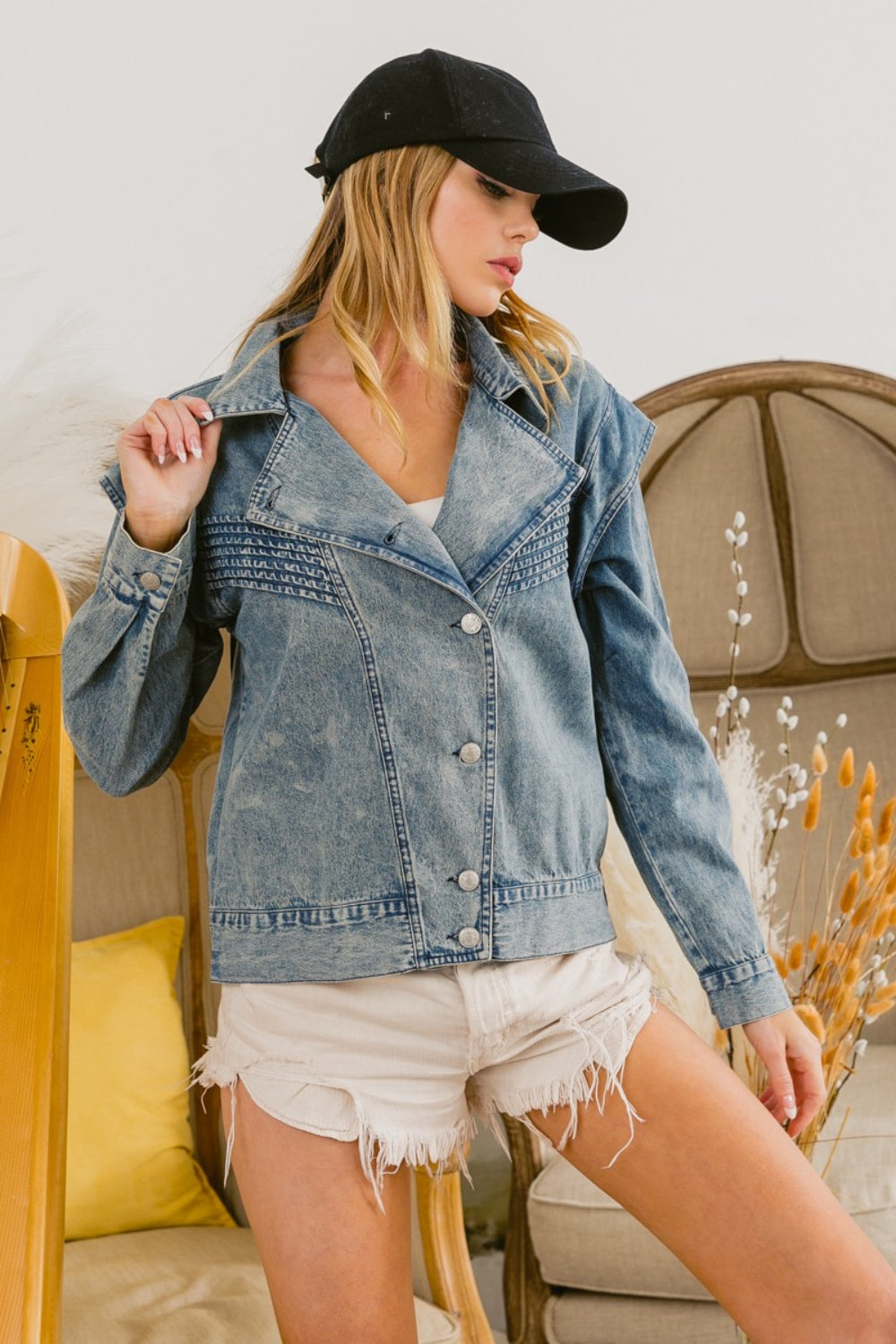 BiBi Button Up Long Sleeve Denim Jacket apparel & accessories