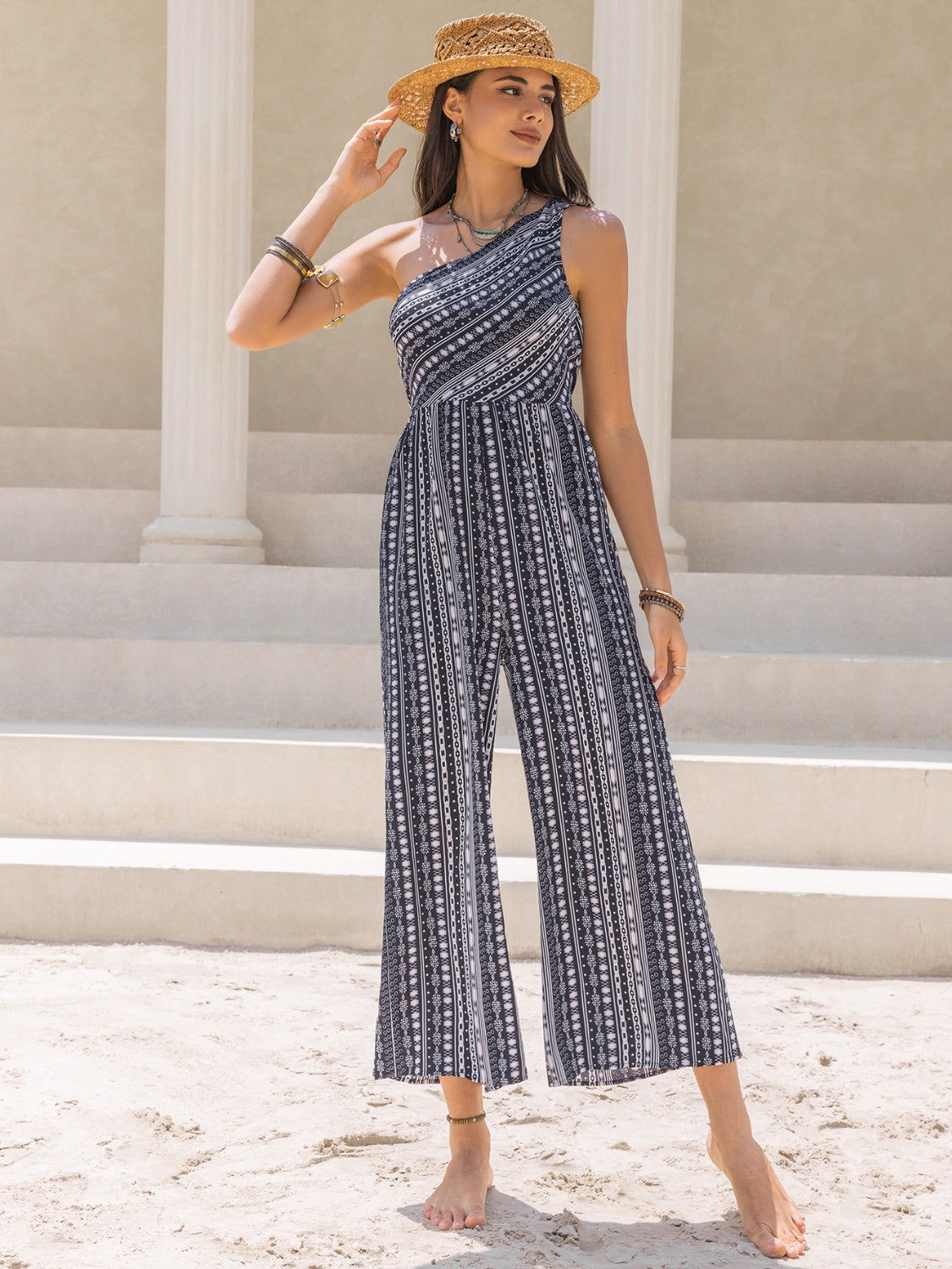 Printed Single Shoulder Sleeveless Jumpsuit Dresses & Tops