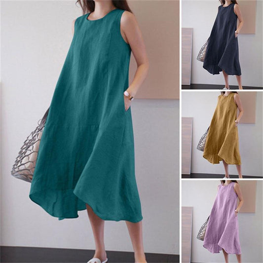 Loose Long Large Hem Vest Cotton Linen Dress apparel & accessories