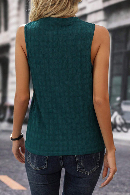 Solid Notched Sleeveless Blouse apparel & accessories