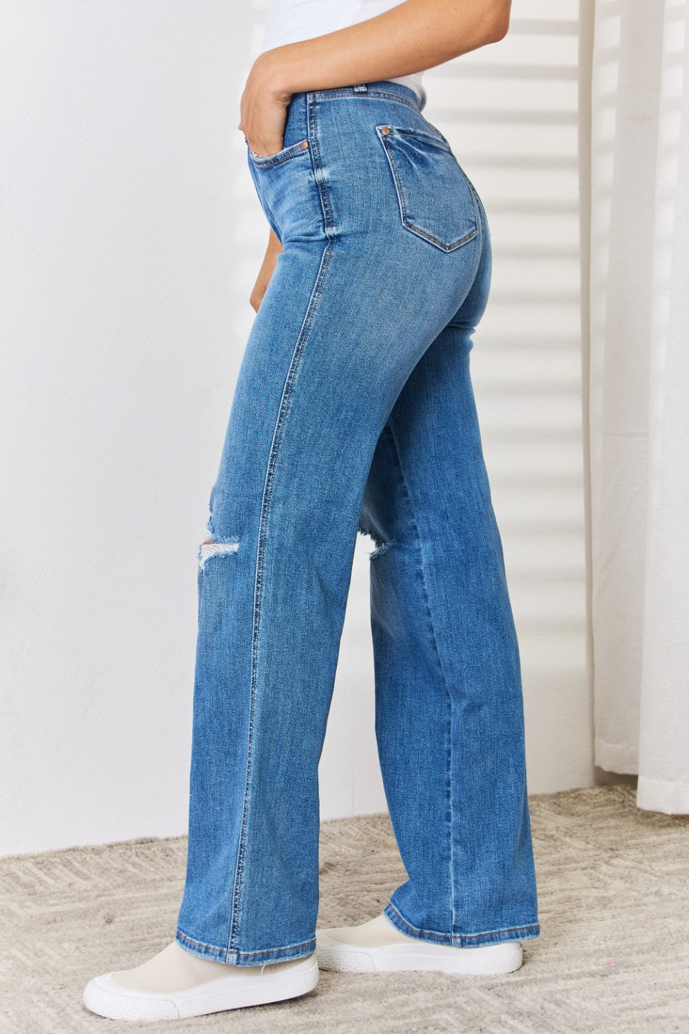 Judy Blue Full Size High Waist Distressed Straight-Leg Jeans apparel & accessories