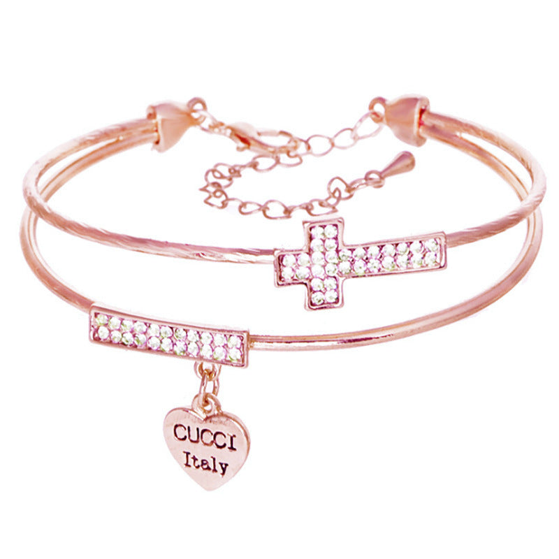 Letter Peach Heart Pendant Bracelet Jewelry