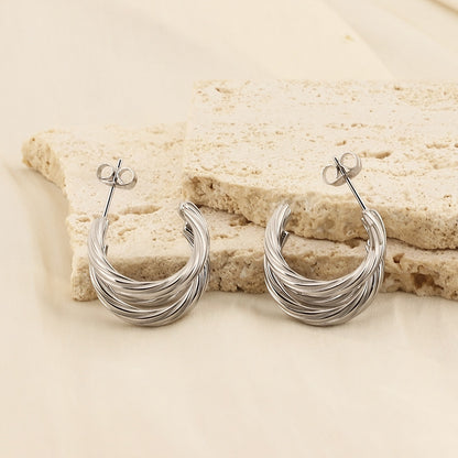 Titanium Steel Three-Layered C-Hoop Earrings apparel & accessories