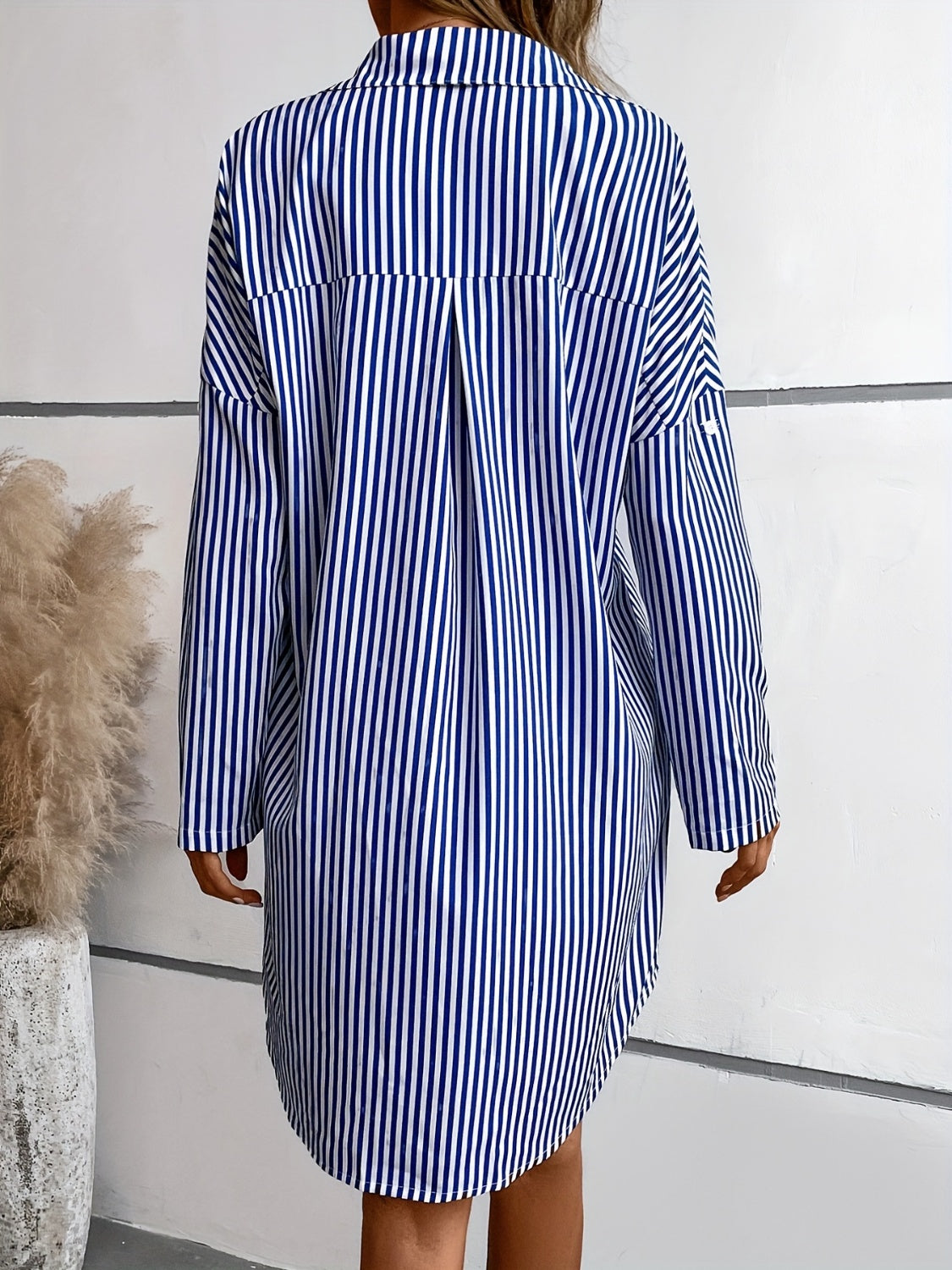 Striped Button Up Long Sleeve Mini Shirt Dress apparel & accessories