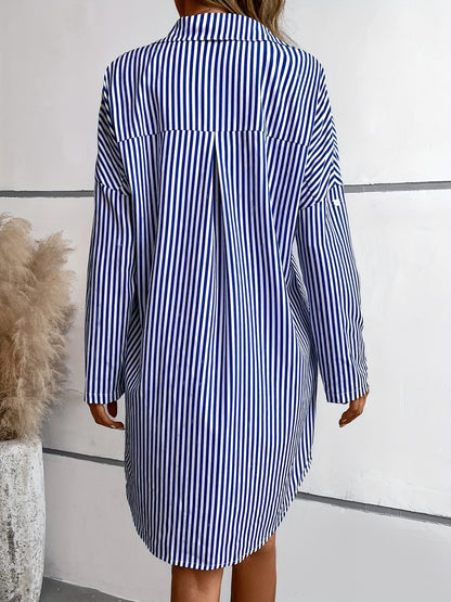 Striped Button Up Long Sleeve Mini Shirt Dress apparel & accessories