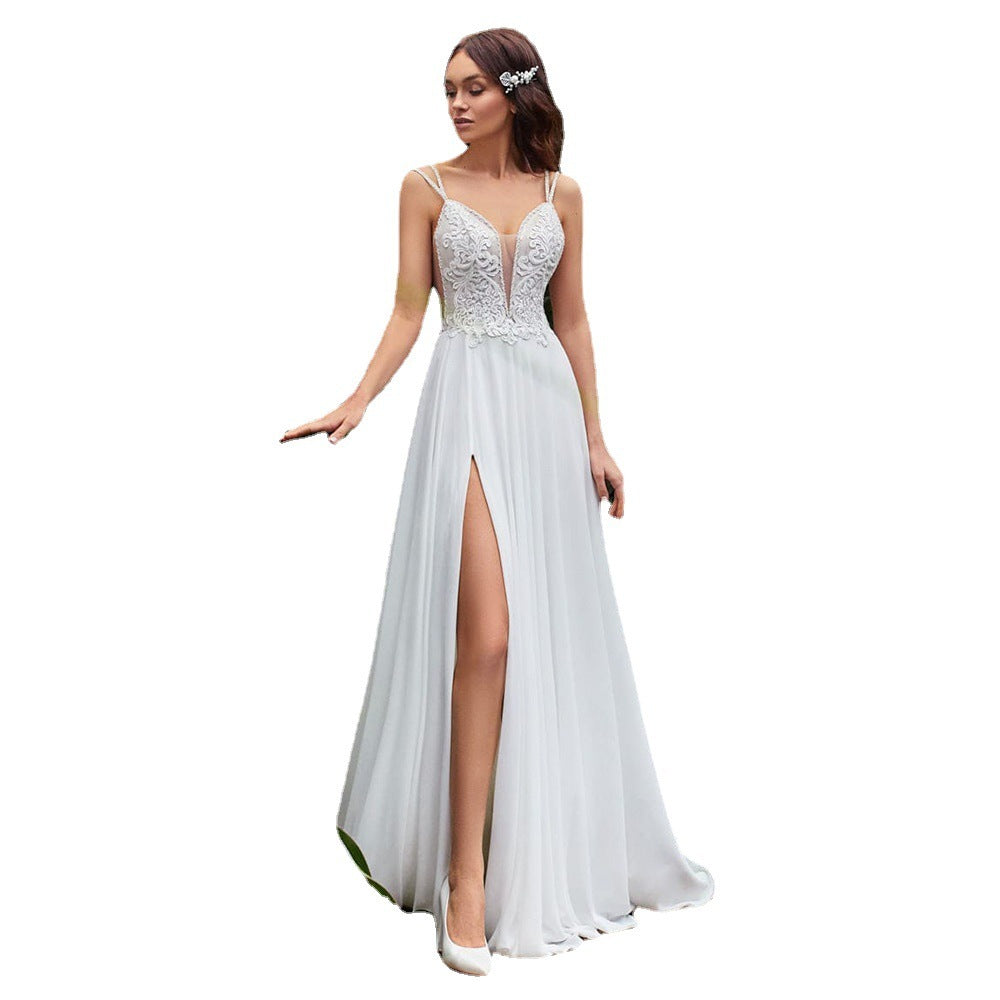 Sexy Side Slit A-Line Wedding Dresses Boho Beading Spaghetti Straps apparels & accessories