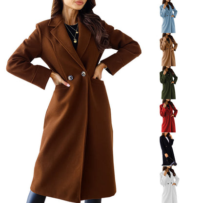 Double Breasted Long Sleeve Turn-down Collar Coat 0