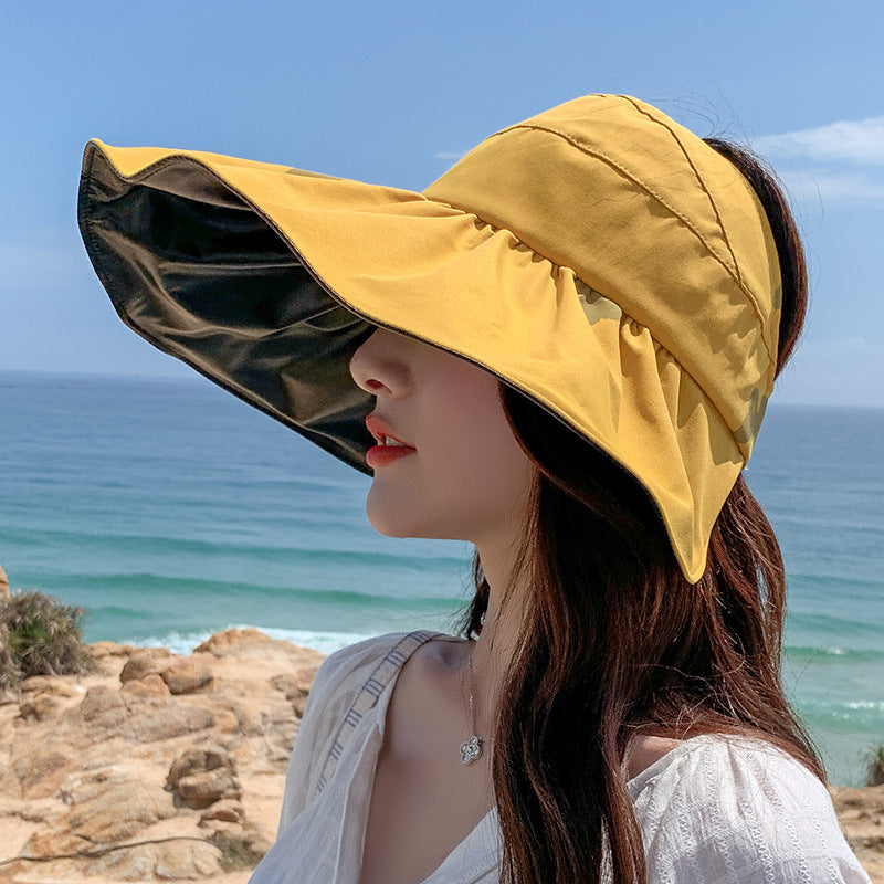 Women's Summer Large Brim Anti-ultraviolet Black Plastic Empty Top Sun Hat apparel & accessories