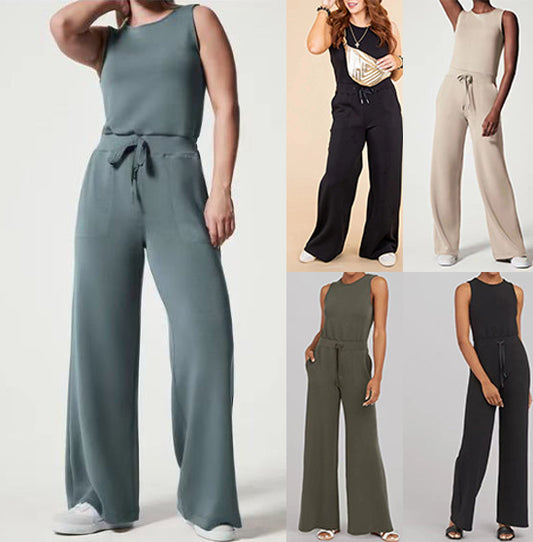 Solid Color Jumpsuit Sleeveless Tops Tie Elastic Pants Romper apparel & accessories