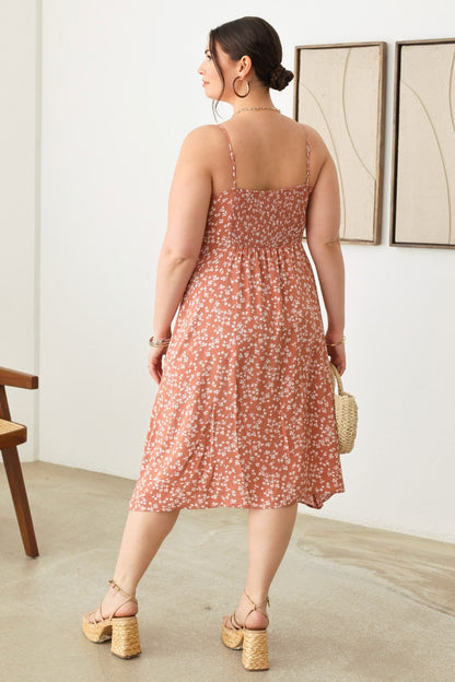 Zenobia Plus Size Cutout Floral Spaghetti Strap Dress Dresses & Tops