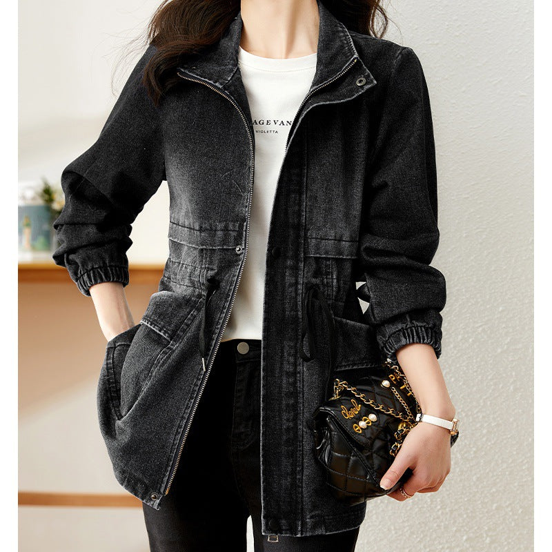 Denim Women's Coat Hooded Casual Top Mid-length apparel & accessories