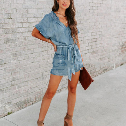 Women's Summer Denim Washed Loose Cotton Jumpsuit apparel & accessories