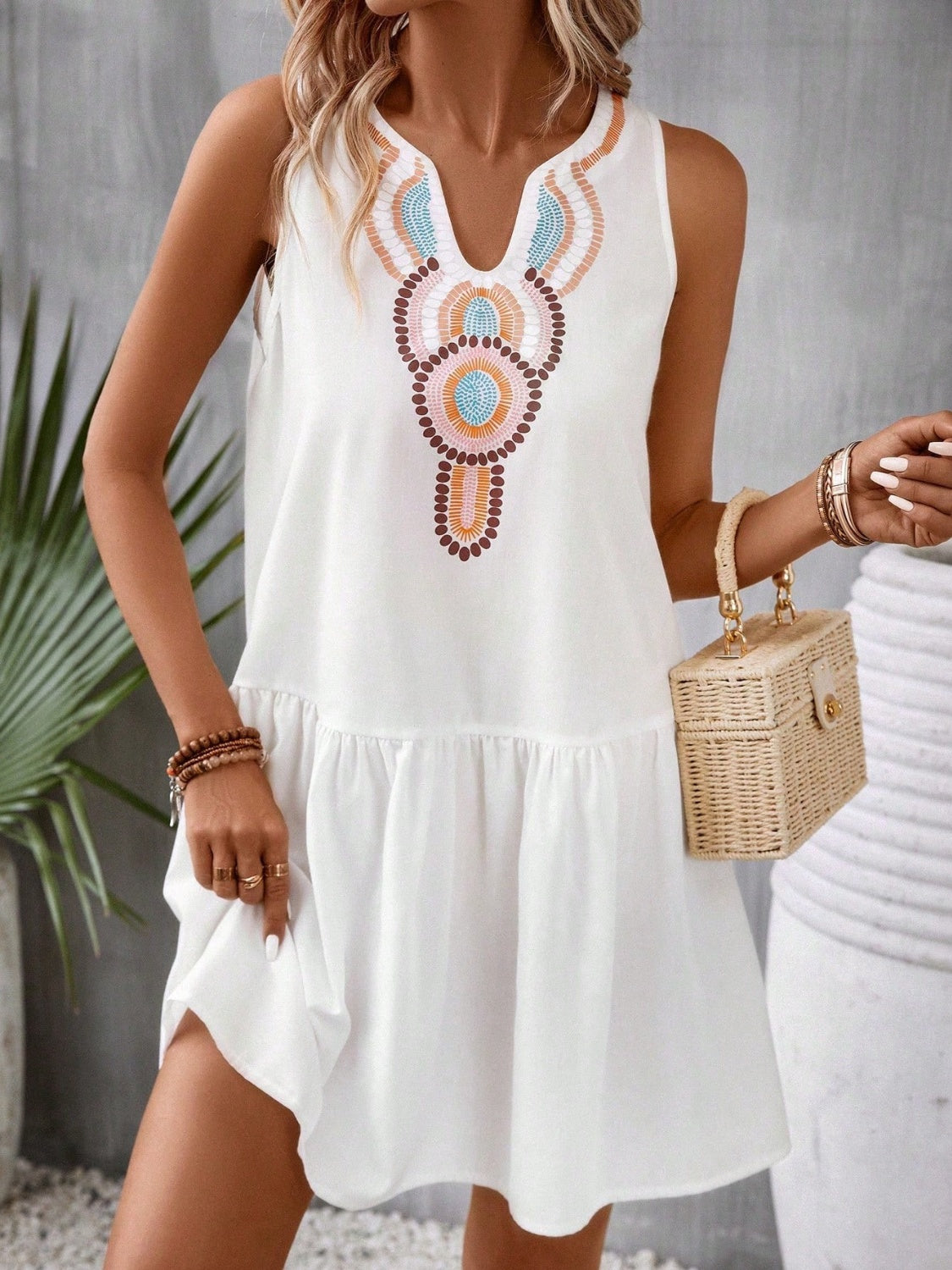 Printed Sleeveless Mini Dress apparel & accessories