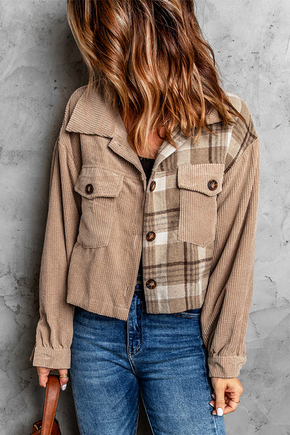 Plaid Corduroy Dropped Shoulder Jacket apparel & accessories