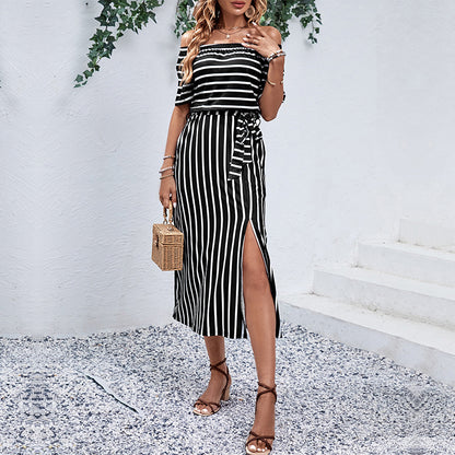 Fashion Women's Wear Off-shoulder Striped Summer Dress apparels & accessories