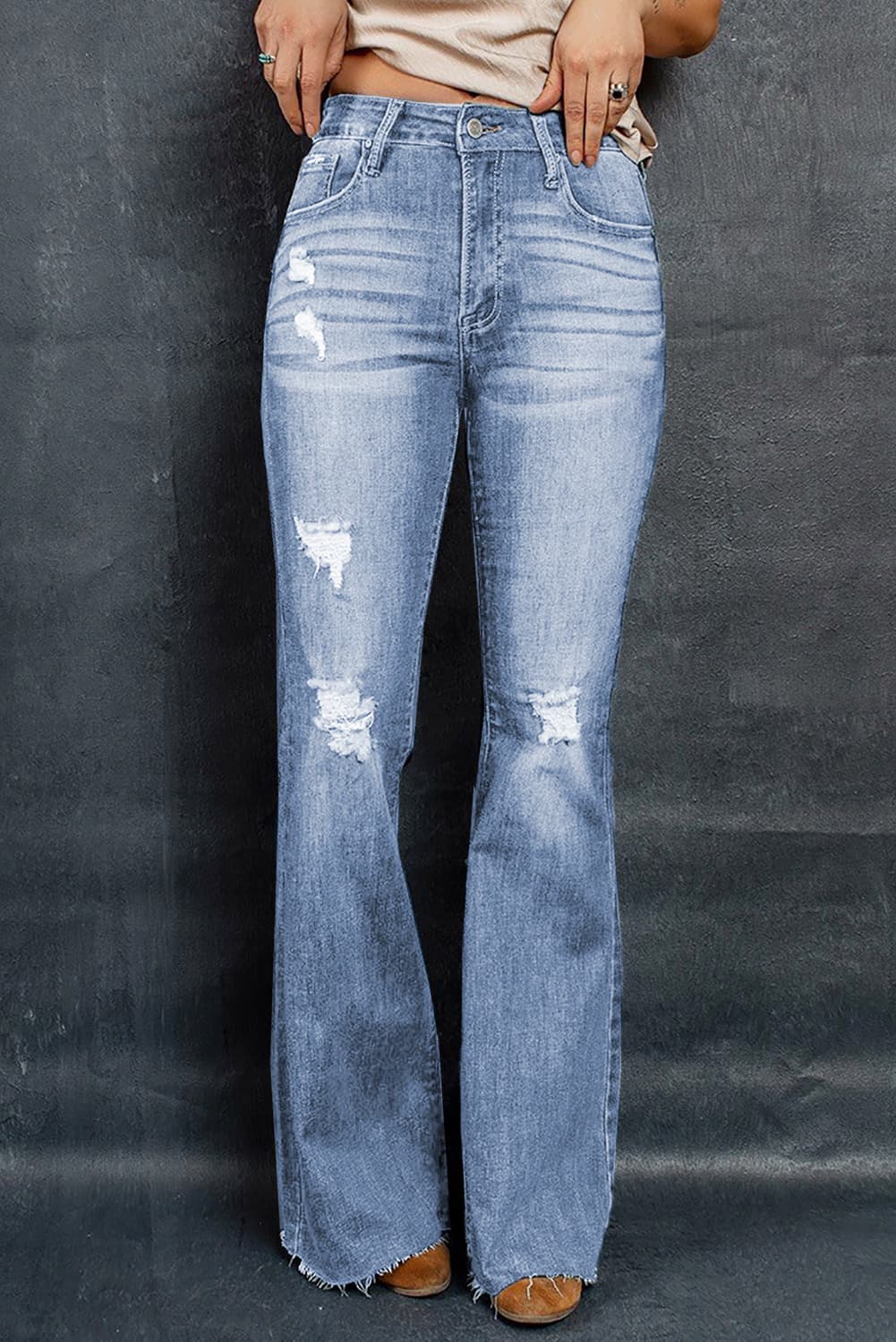 Distressed Raw Hem Flare Jeans apparel & accessories