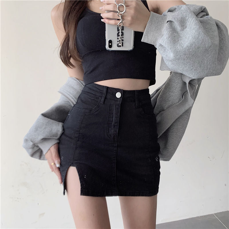 Split High Waisted Slim Denim Skirt apparel & accessories