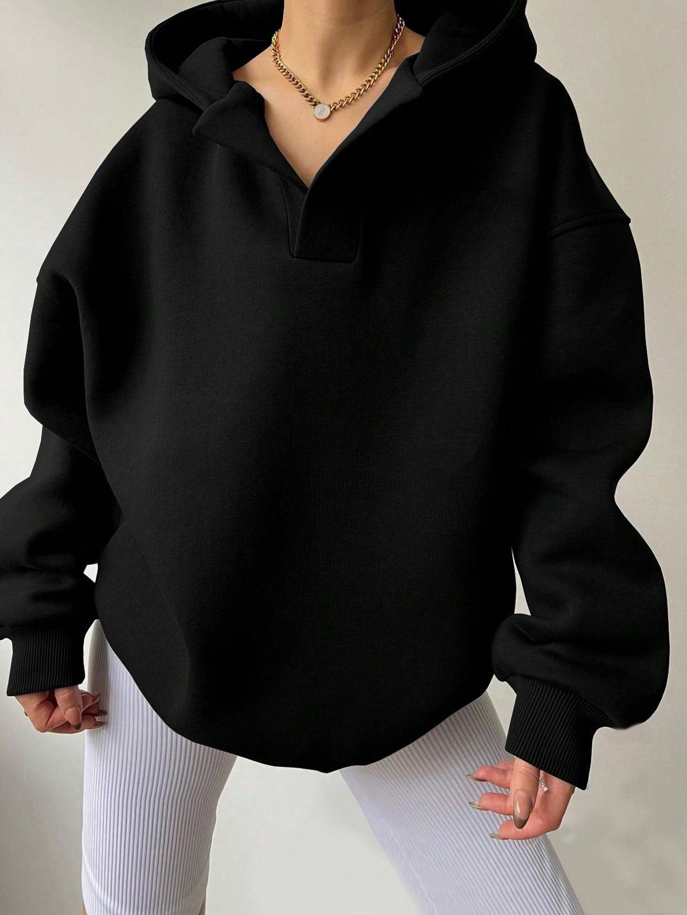 Women's Solid Color Hoodies Long Sleeve Hooded Solid Color Loose Sweater apparels & accessories