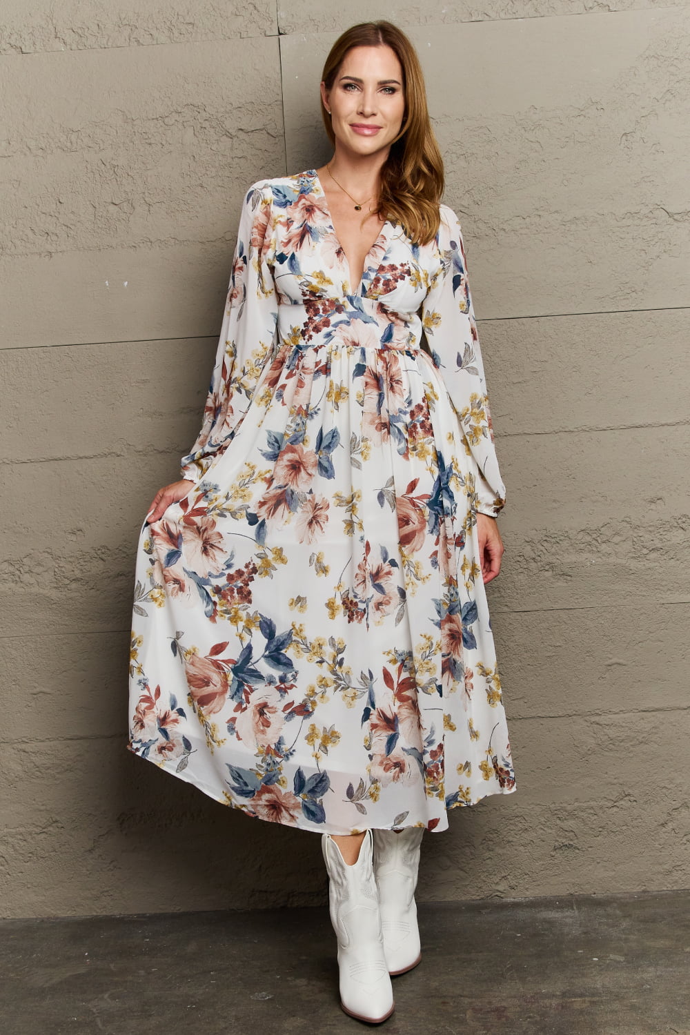 Chiffon Floral Midi Dress Dresses & Tops