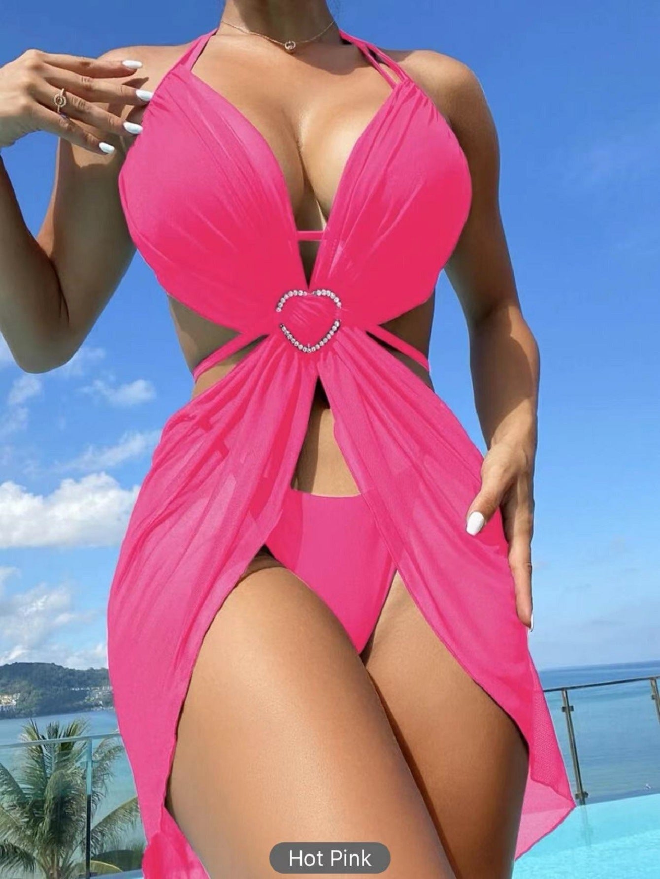 Women's Solid Color Split Three-piece Bikini apparel & accessories