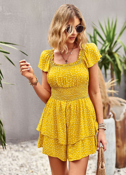 Printed Frill Trim Square Neck Romper apparel & accessories