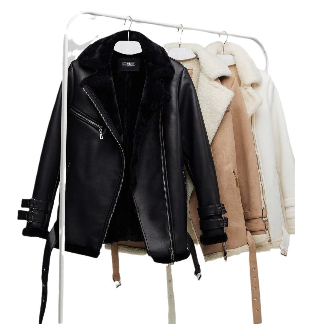 Suede Lapel Zipper  Solid Color Coat apparels & accessories