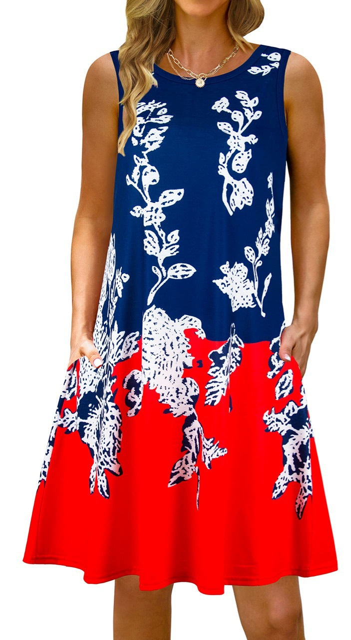 Printed Vest Pocket Dress Women apparels & accessories