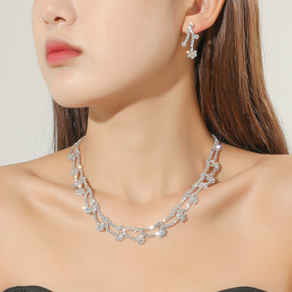 Fashion Simple Rhinestone Necklace Ear Stud Jewelry