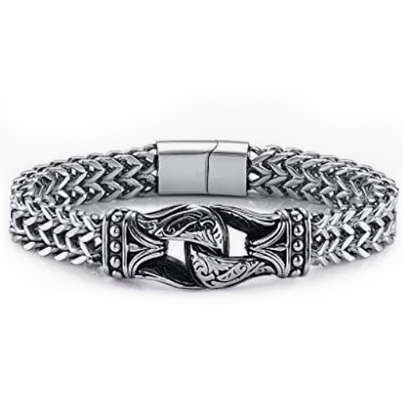 Titanium Steel Carved Men's Double Row Chain Bracelet Jewelry