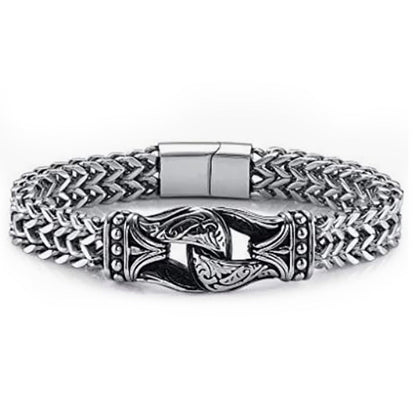 Titanium Steel Carved Men's Double Row Chain Bracelet Jewelry