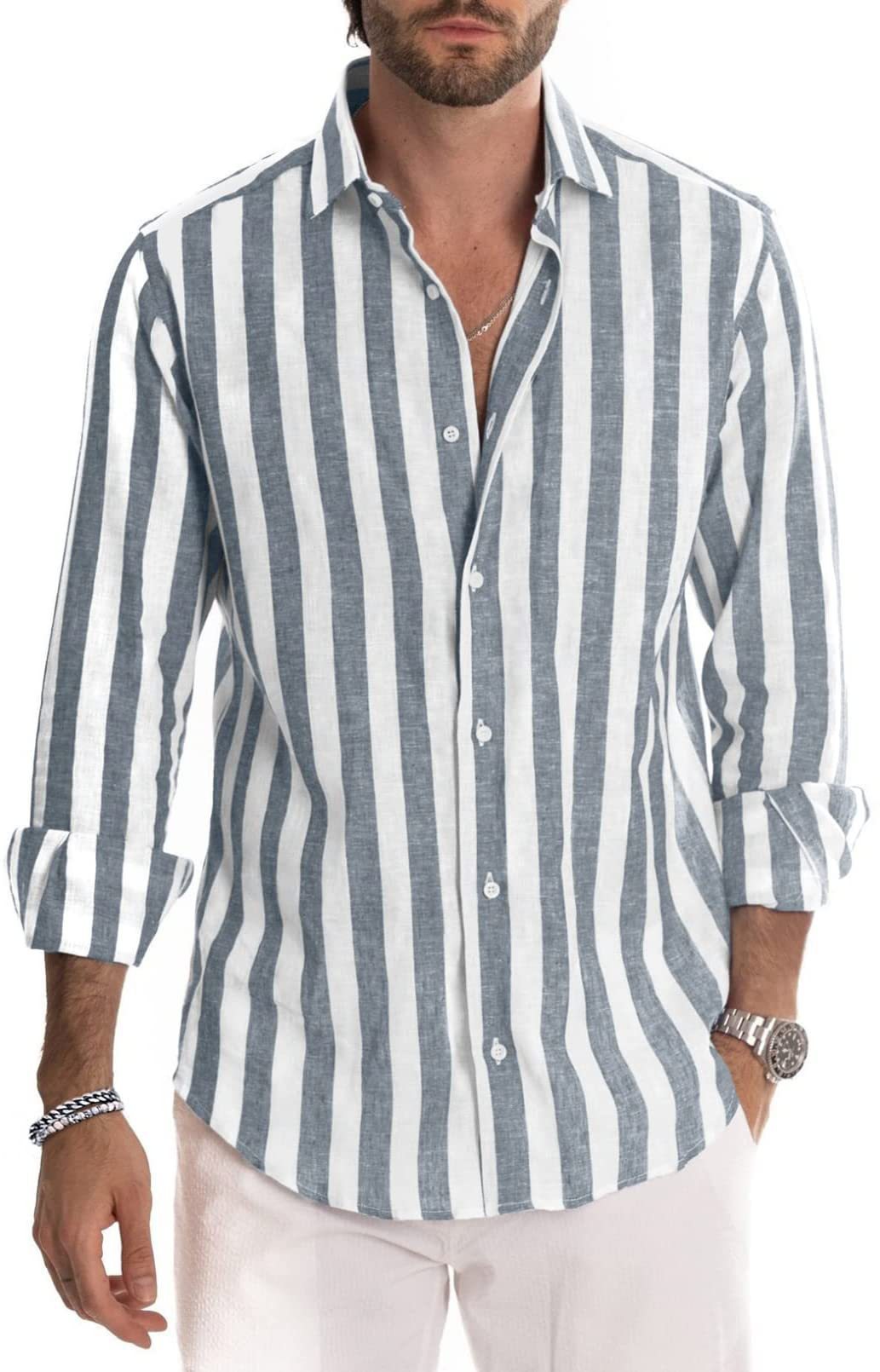 Polo Collar Stripes Shirt Loose men's clothing