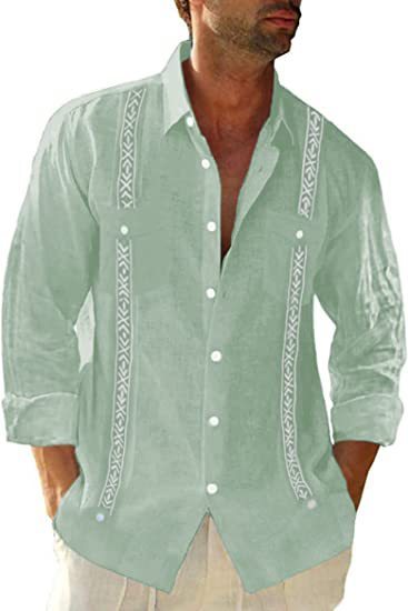 Men's Short-sleeved Linen Cuban Beach Top Pocket Guayabella Shirt apparel & accessories