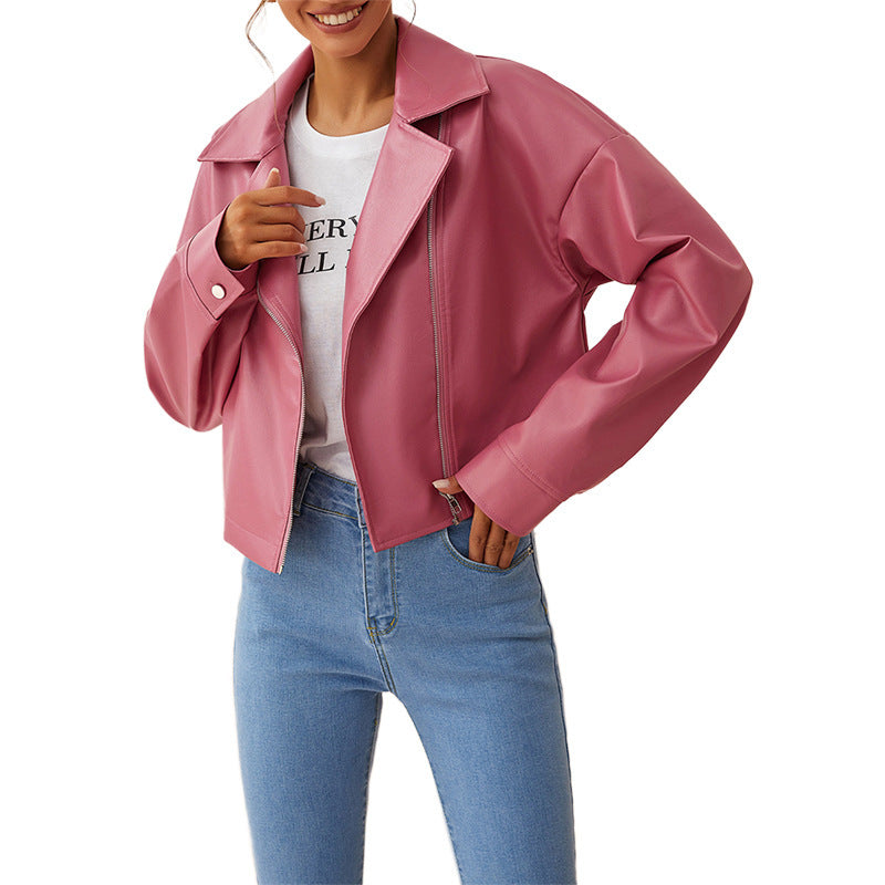 Women's Fashion Spring And Autumn Leather Jacket apparels & accessories