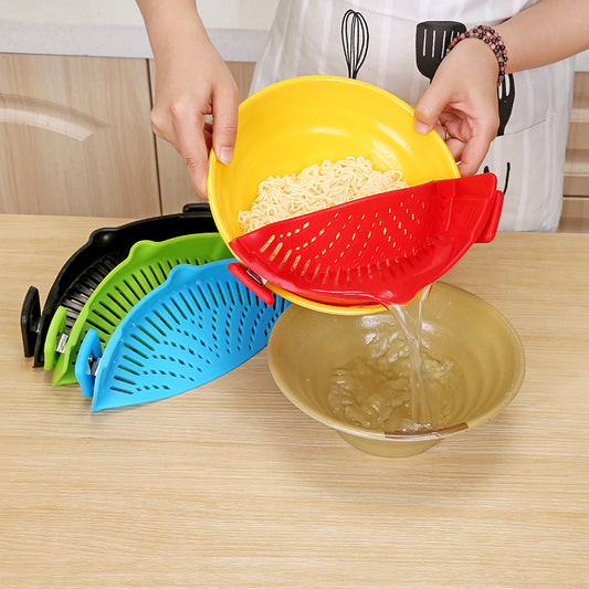 Silicone Clip-on Pot Pan Bowl Funnel Oil Strainer Creative Rice Washing Colander for Draining Liquid Fits All Pot Size HOME