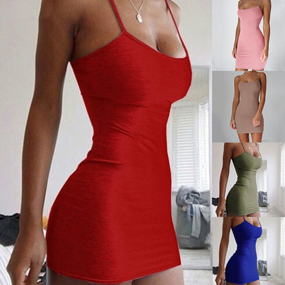 Pure Color Simple Hanging Neck Tight-fitting Hip Skirt apparel & accessories