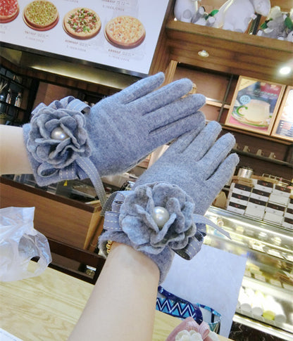 Cute Fashion Wool Five-Finger Bow Warm Gloves apparels & accessories