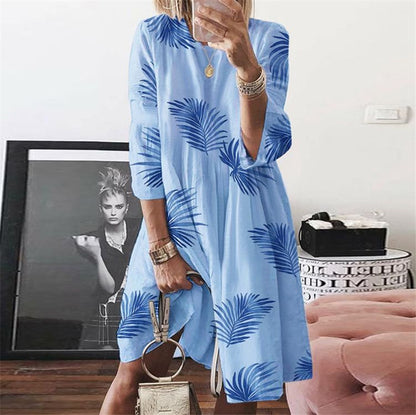 Retro print O-neck print dress women apparel & accessories