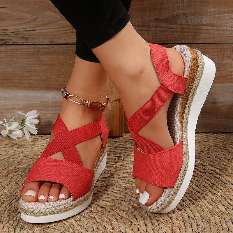 Wedge Sandals For Women Cross-strap Platform Gladiator Hemp Heel Shoes Summer Shoes & Bags