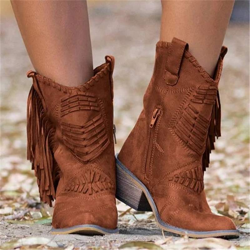 Mid-calf Chunky Heel Women's Side Zipper Boots Shoes & Bags