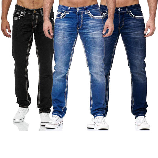 High Quality Blue Slim-fitting Straight-leg Jeans men's clothing