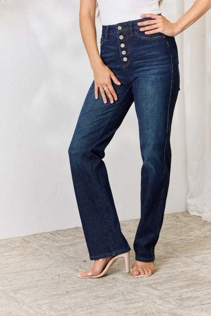 Judy Blue Full Size Button-Fly Straight Jeans Bottom wear