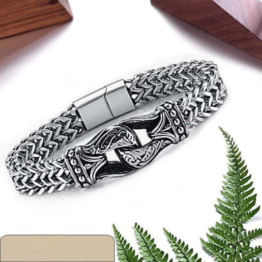 Fashion Titanium Steel Carved Men's Thick Type Double Row Chain Magnetic Buckle Brace Lace Bracelet Jewelry