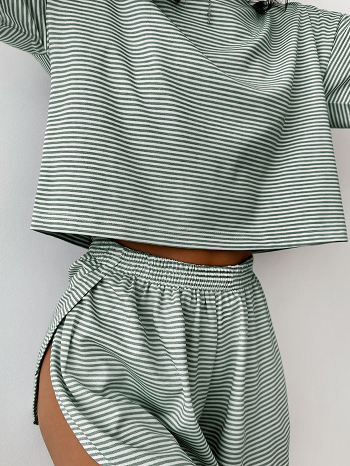 Striped Round Neck Top and Shorts Set Bottom wear