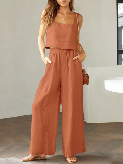 Square Neck Top and Wide Leg Pants Set apparel & accessories