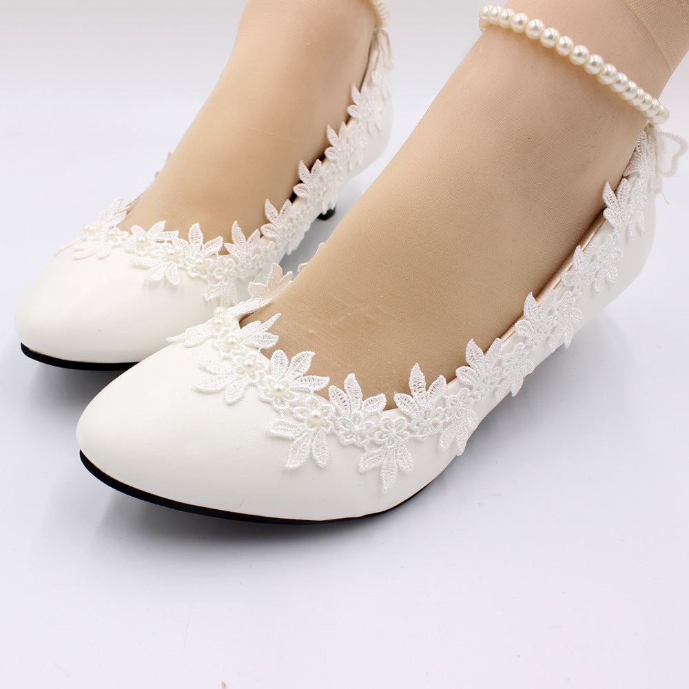 Women's Low Heel Simple White Wedding Shoes Shoes & Bags